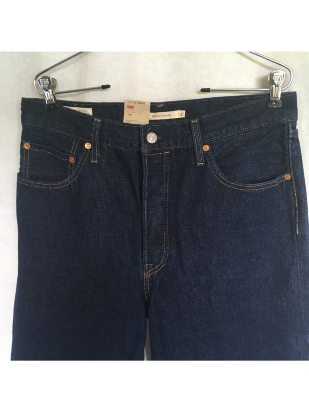 Levis Premium Hidden Button Fly Ribcage 31x32 Blue Jeans Raw Hem NWT - Picture 2 of 10